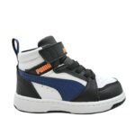 Puma Rebound V6 Mid AC+Inf 396542 31 Αθλητικό μποτάκι για αγόρι σε συνθετικό οικολογικό δέρμα Λευκό-Μπλέ-Μαύρο